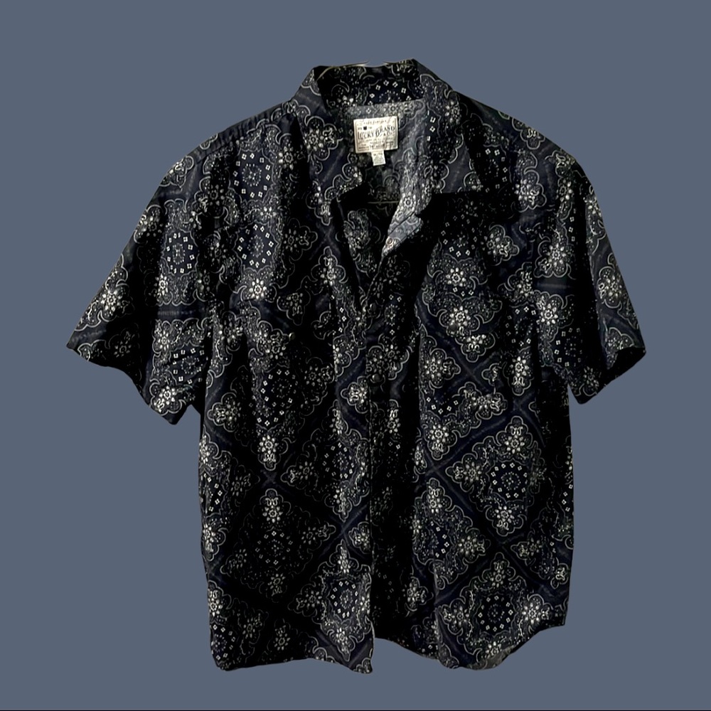 *EUC* Lucky Brand XL (L actual) Button-Down Short-Sleeve Shirt - Black